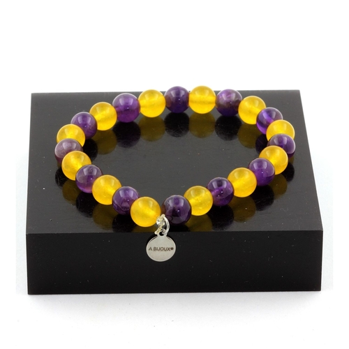 Amethyst + Yellow Agate Bracelet 8 mm Beads.