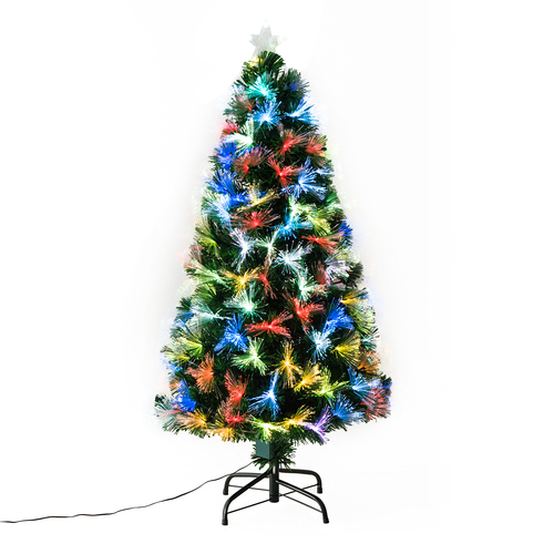 HOMCOM 4ft Pre-Lit Optic Fiber Xmas Tree Artificial Spruce Tree Top