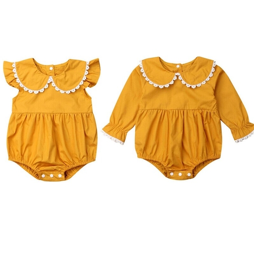 Newborn Baby Girls Bodysuits Clothes Lace Solid