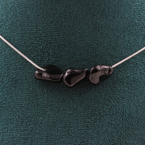 Schorl Tourmaline from Brazil 3 beads necklace. 