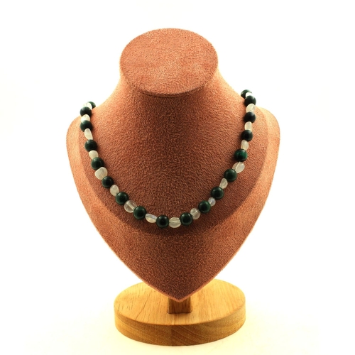 Moonstone + Malachite quality 7A 8 mm beads necklace.