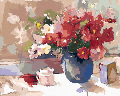 Zuty - Paint by Numbers â€“ WHITE AND RED FLOWERS IN A VASE (JUDY