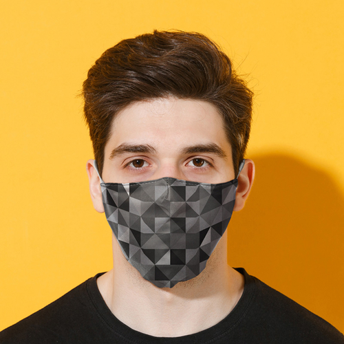 Geometric Black & Grey Triangles Print Reusable Face Covering - Large