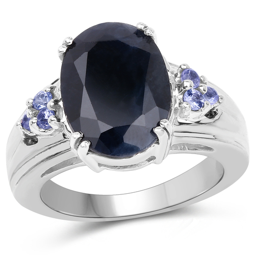 7.71 Carat Genuine Black Sapphire and Tanzanite .925 Sterling Silver