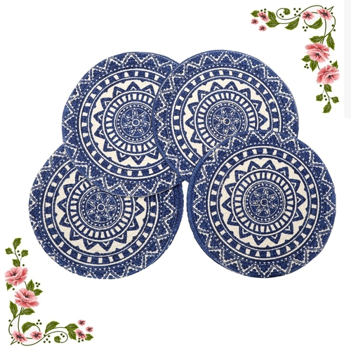Set of 4 cotton printed mat, 14 INCH Round Cotton mat, Best for