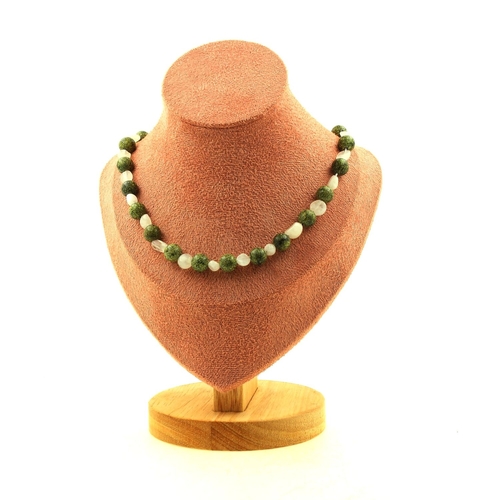 Moonstone from India + Serpentine 8 mm beads necklace.