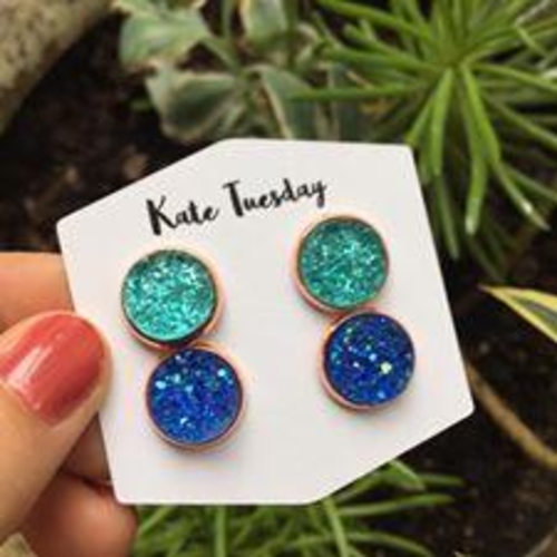 Double Turquoise + Blue Druzy Earrings Set