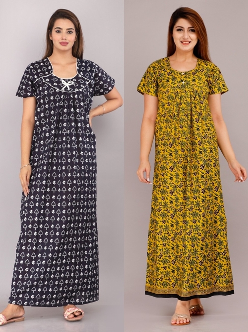 Cotton Ladies Nighty Half Sleeves Fancy Night Nighties Gown Maxi for