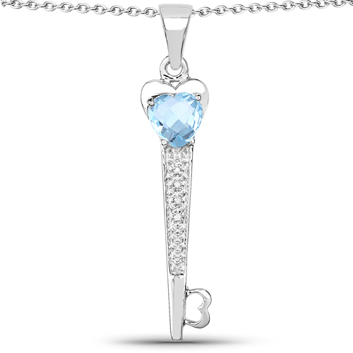 2.47 Carat Genuine Blue Topaz and White Diamond .925 Sterling Silver