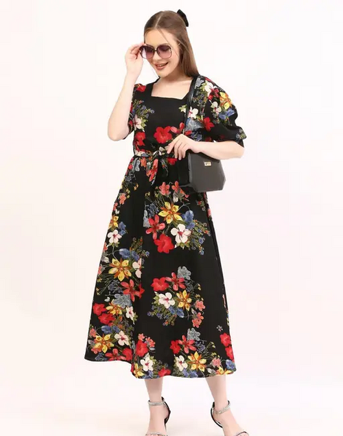 Women Crepe Black Multicolor Dress