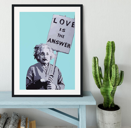 Banksy Love Is The Answer Light Blue Framed Print
