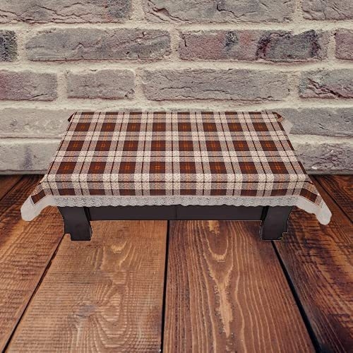 2-4 Seater PVC Table Cover Anti Slip Check design white lace