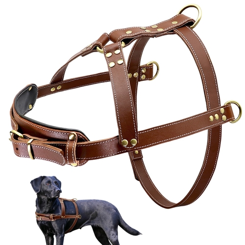 Soft Leather Dog Harness Brown Genuine Leather