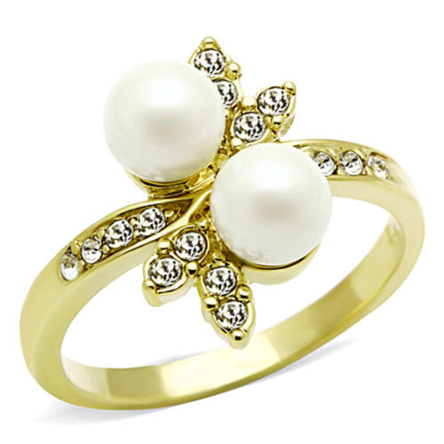 Women IP Gold Stainless Steel Ring with Synthetic in White - Size 9