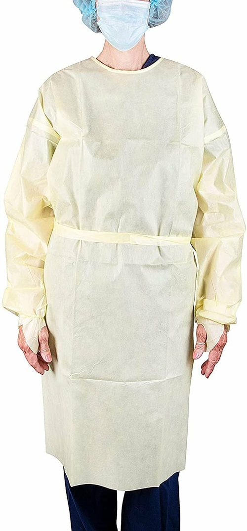 Isolation Gowns Disposable One Size. Pack of 10 Yellow Disposable