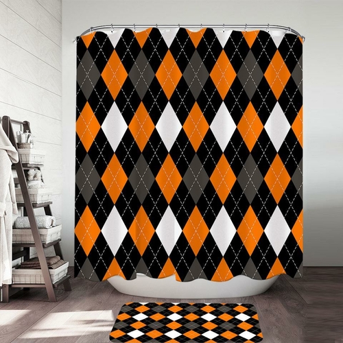 Orange and Black Diamonds Pattern Shower Curtain