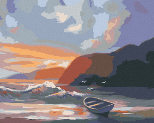 Zuty - Paint by Numbers - BOAT ON THE COAST, WAVES AND SUNSET (D.