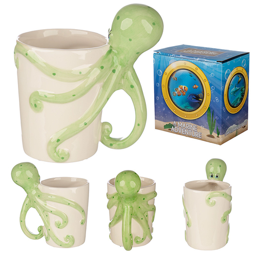 Fun Novelty Sealife Design Octopus Shaped Handle Ceramic Mug