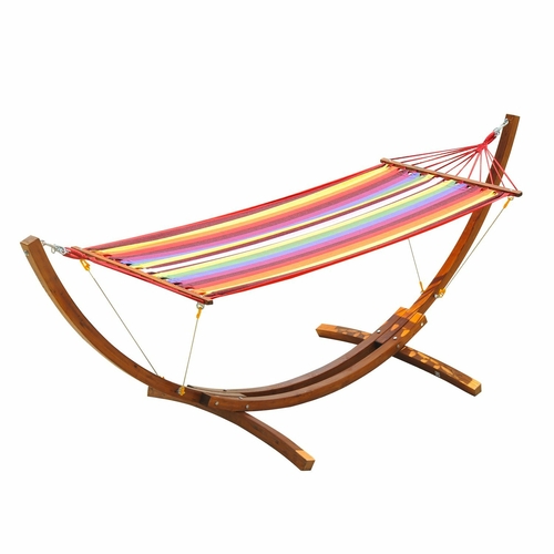 Outsunny Swing Hammock with Hardwood Stand Frame Garden Bed