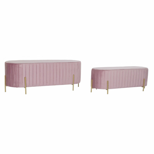 Bench DKD Home Decor   Pink Golden Metal Polyester Velvet (123 x 50 x