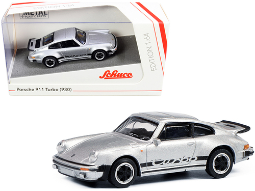 Porsche 911 Turbo (930) Silver with Black Stripes 1/64 Diecast Model