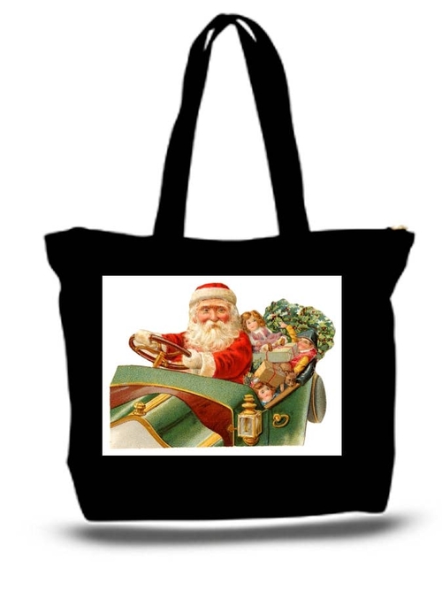 Vintage-Santa-Christmas Large Tote New Zipper Bag