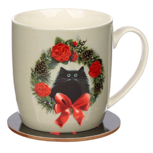 Christmas Porcelain Mug & Coaster Set - Kim Haskins Christmas Wreath