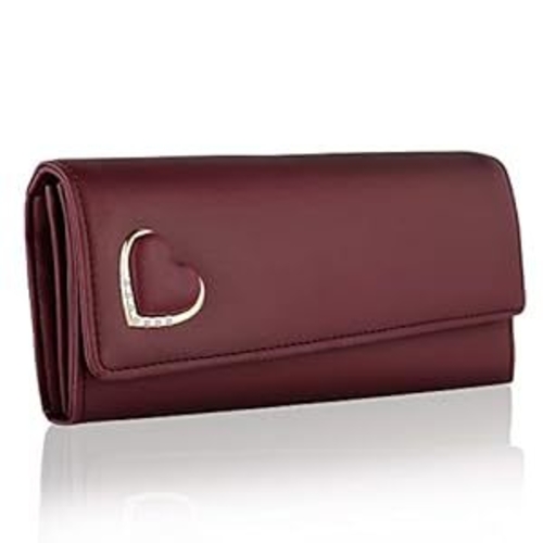 Women's Maroon vegan Leather Hand Clutch Wallet Purse4 card