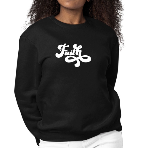 Womens Graphic Sweatshirt Faith Script Illustration