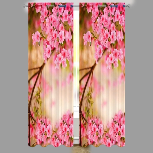 Pink Flower Digital Printed Polyester Fabric Curtains for Living