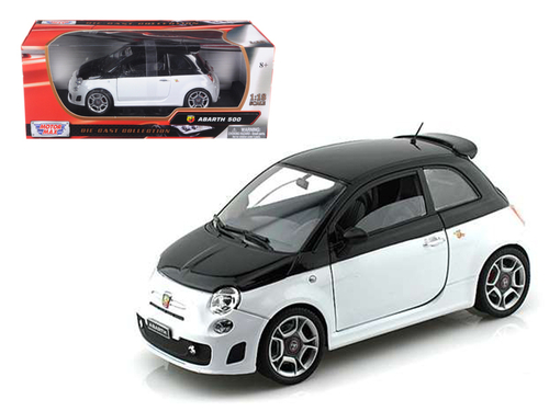 Fiat Abarth 500 White/Black 1/18 Diecast Car Model by Motormax