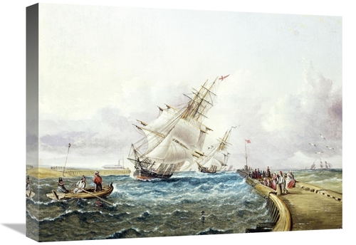 22 in. Square Rigged Ships Off Jetty Art Print - James E. Buttersworth