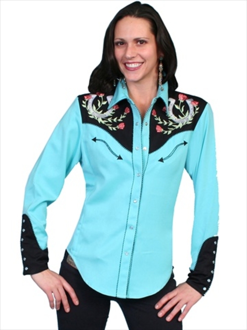 Scully PL-637-TUR-S Womens Western Shirt - Turquoise- Small