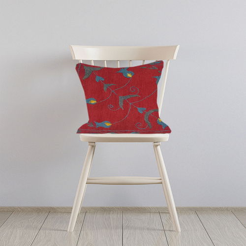 Embroidered Woolen Falu Red Cushion Cover
