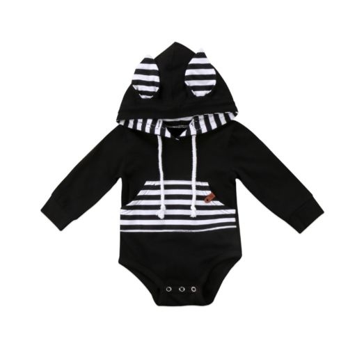 Newborn Baby Boy Girls Striped Hooded Bodysuit