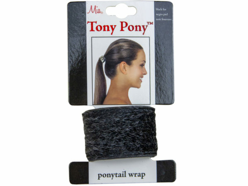 Kole Imports KA654-96 Tony Pony Fur Ponytail Wrap - Black - Pack of 96