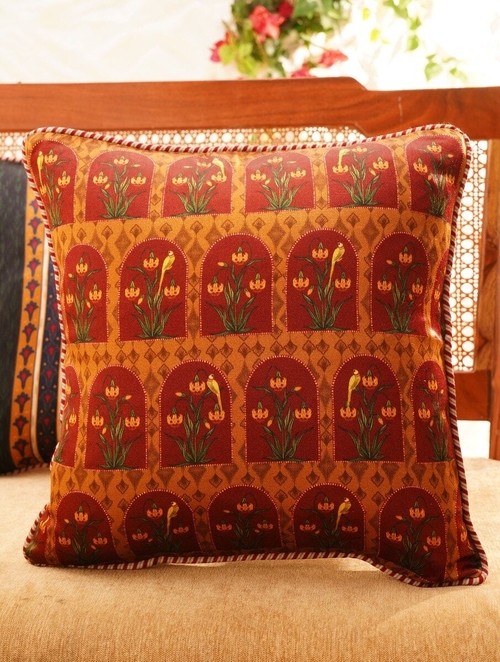 Multicolour Viscose Mashru Printed Cushion Cover (Size 22 x 16 Inch)