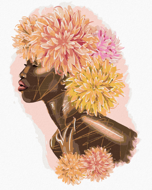 Paint by Numbers - AFRICAN WOMAN WITH COLOURFUL FLOWERS