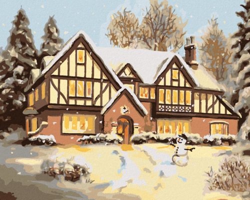 Zuty - Paint by Numbers - SNOW HOUSE WITH A SNOWMAN (D. RUSTY RUST),