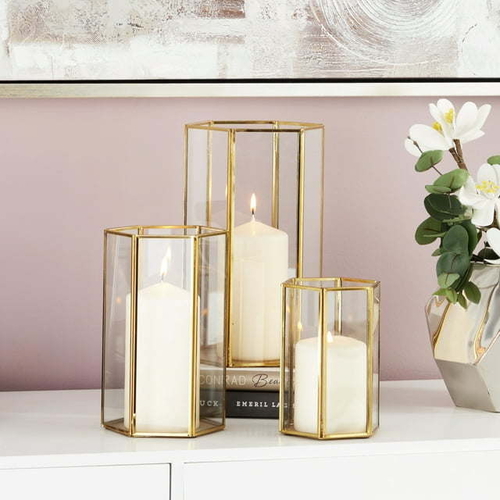 Cosmoliving by Cosmopolitan Set of 3, 6", 8", 10"H Modern Glass Candle