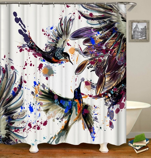 Dark Painting Hummingbird Shower Curtain