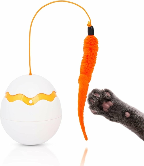 PUREVACY Dino Egg Spinner Cat Toy 4" x 3.3" x 3.5", White Robotic Cat