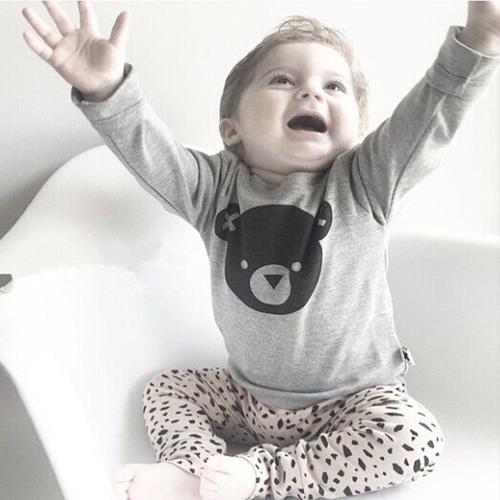 2PCS Baby Boy Girls Kids Cartton Bear Long Sleeve