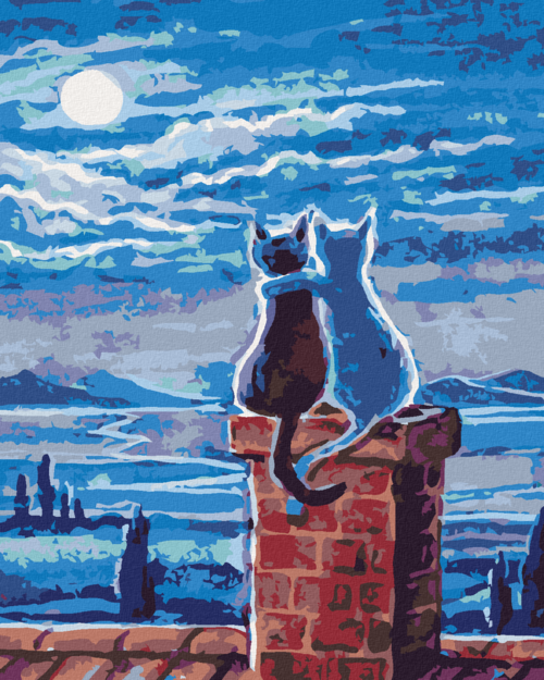 Paint by Numbers - CATS ON A ROOF AND THE MOON