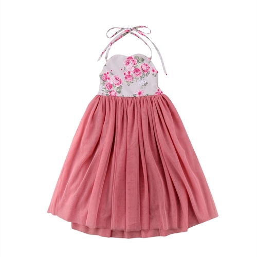 Formal Halter Pink Long Dress Girl Kids Baby