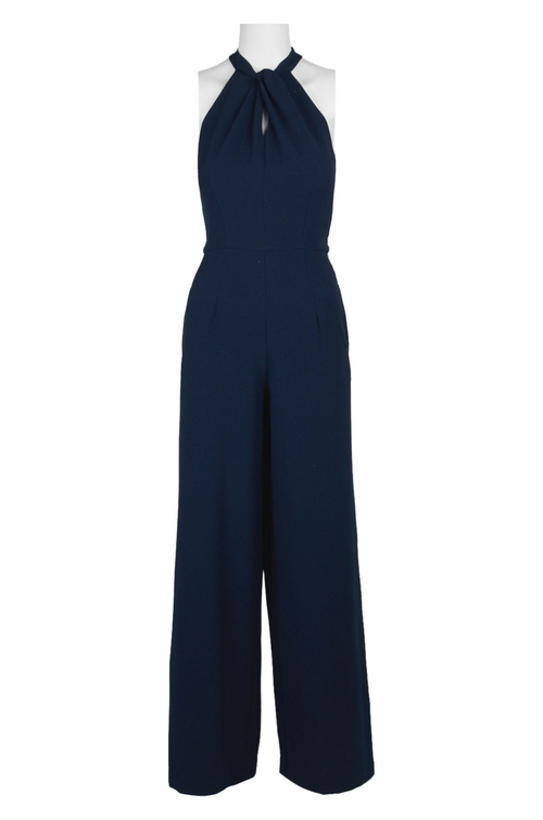 Julia Jordan Crossed Neck Keyhole Racerback Solid Crepe Jumpsuit