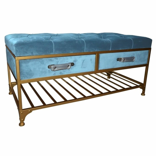 Bench DKD Home Decor 8424001850952 Blue Multicolour Golden Metal 100 x
