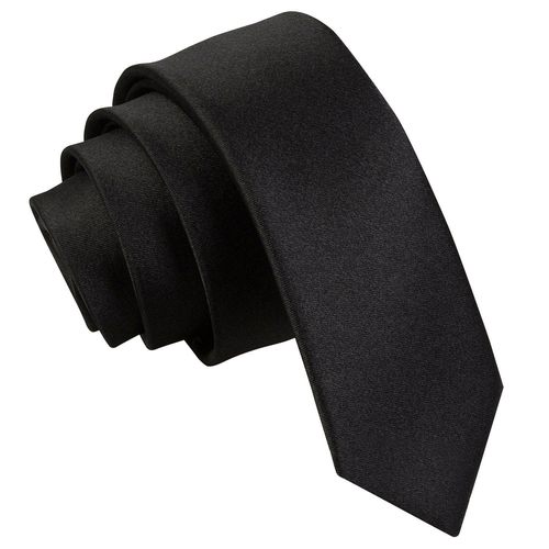 Plain Satin Skinny Tie - Black