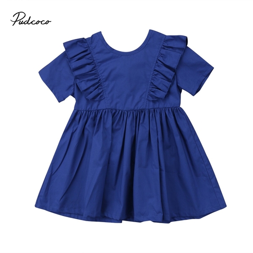 2018 Newborn Infant Baby Girl Solid Ruffled Dress