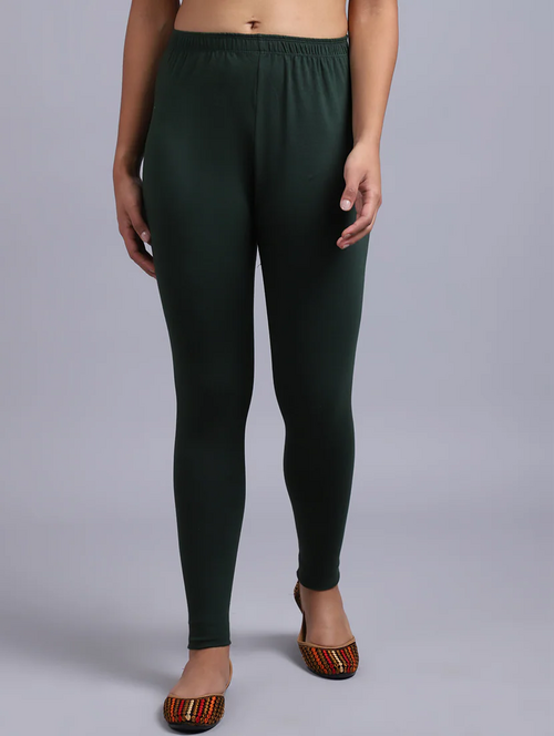 Women's Solid Ankle-Length Leggings(SizeL)(ColorGreen)